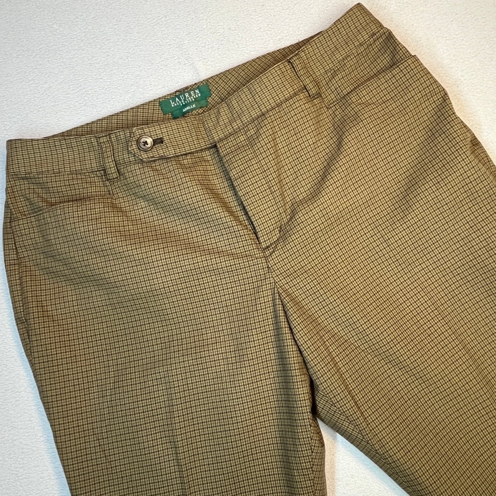 Lauren Ralph Lauren Adelle Petite Dress Pants Brown Houndstooth Plaid 14P Womens